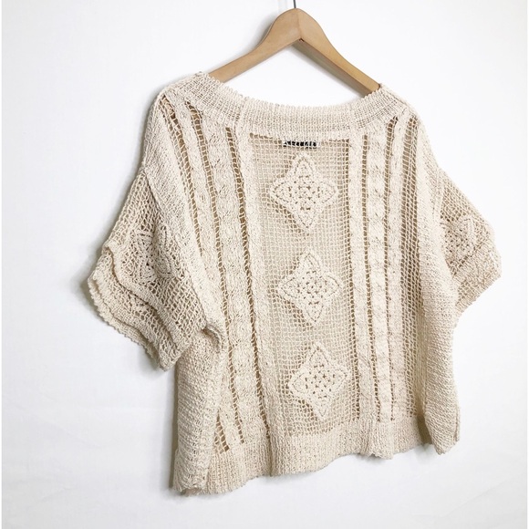 Zara cream open knit crocheted, short sleeve top - Picture 10 of 13